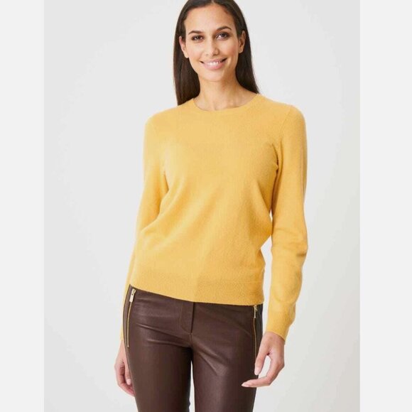 TAHARI 100% 2-Ply Cashmere Classic Crewneck Sweater – Bright Yellow - Picture 8 of 9